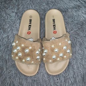 Tan slides with pearls